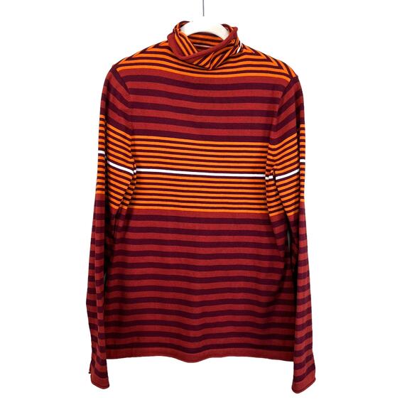 Duluth Trading S'no Sweat Mock Neck CoolMax Sweater Red Orange Striped Women's M - Picture 1 of 7